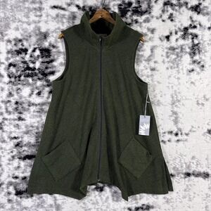 New Habitat Clothes To Live In Sweater Vest Womens Medium Green Full Zip Pockets